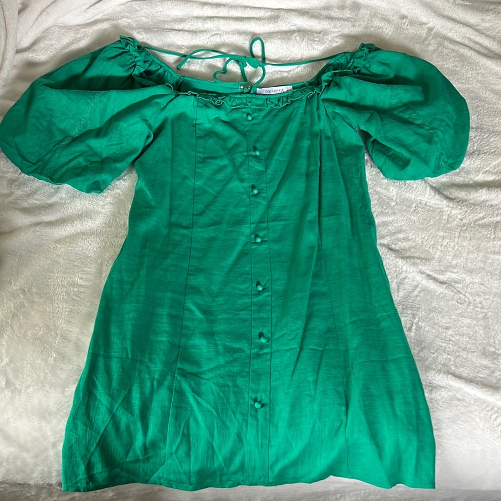 Off the shoulder mini dress with fake buttons